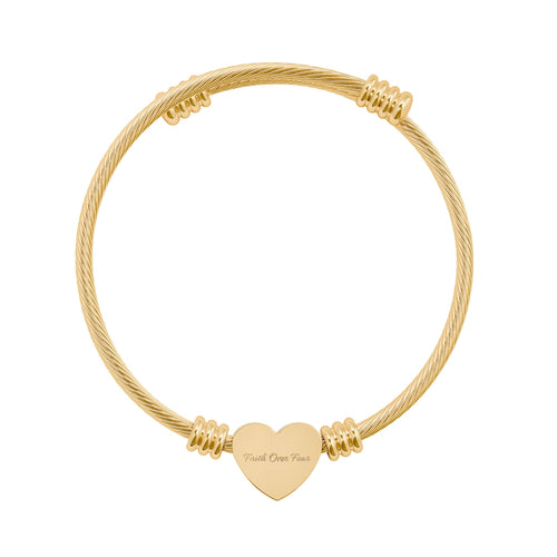 Faith Over Fear Heart Bracelet Engraved | Self Love Gift for Her