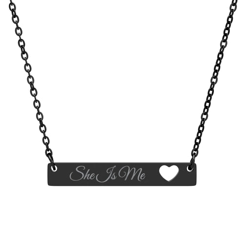 She Is Me Dainty Gold Heart Bar Necklace | Empowerment Gift for Women