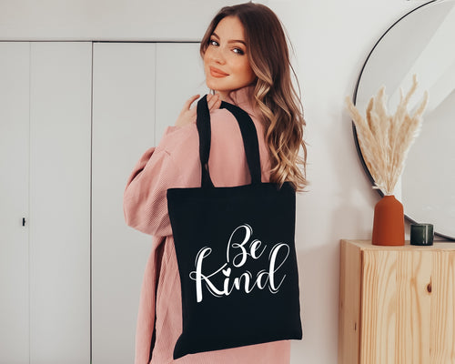 Be Kind Black Tote Bag  | Eco Friendly Reusable Shopping Bag