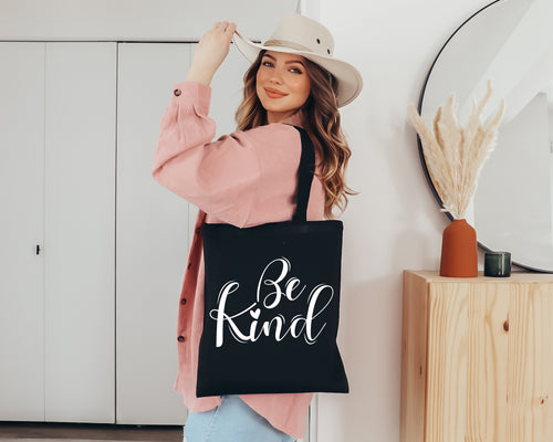Be Kind Black Tote Bag  | Eco Friendly Reusable Shopping Bag
