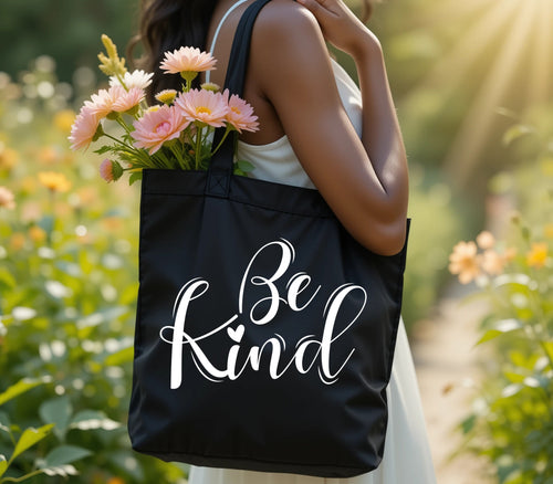 Be Kind Black Tote Bag  | Eco Friendly Reusable Shopping Bag