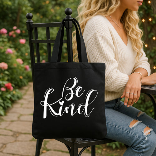 Be Kind Black Tote Bag  | Eco Friendly Reusable Shopping Bag