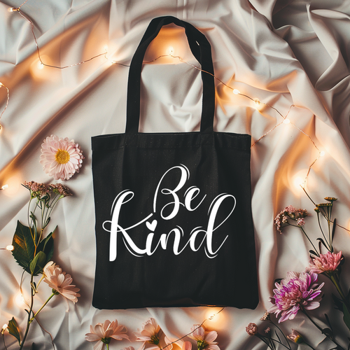 Be Kind Black Tote Bag  | Eco Friendly Reusable Shopping Bag
