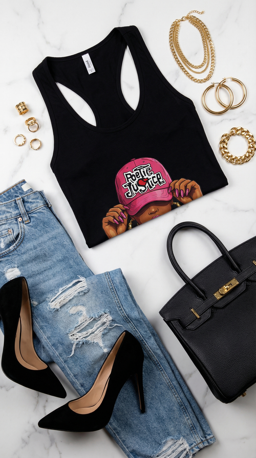 Poetic Justice Tank Top Women | Graphic Racerback Tank | Aesthetic Streetwear Tee | Cute Summer Outfit Top | Baddie Outfit Shirt