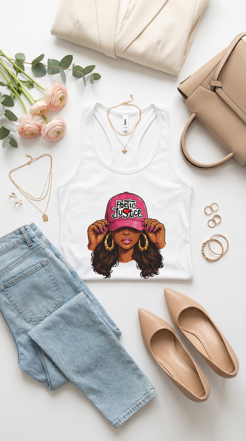 Poetic Justice Tank Top Women | Graphic Racerback Tank | Aesthetic Streetwear Tee | Cute Summer Outfit Top | Baddie Outfit Shirt
