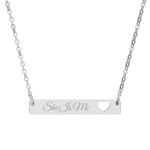 She Is Me Dainty Gold Heart Bar Necklace | Empowerment Gift for Women