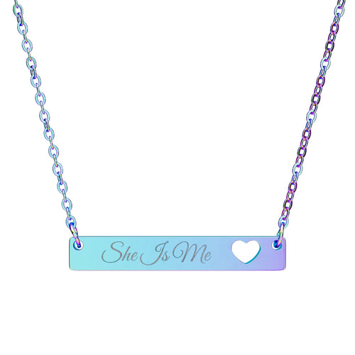 She Is Me Dainty Gold Heart Bar Necklace | Empowerment Gift for Women
