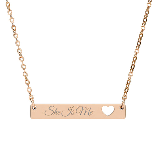 She Is Me Dainty Gold Heart Bar Necklace | Empowerment Gift for Women